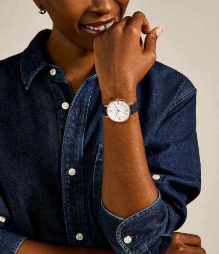 Jacqueline Navy Leather Watch